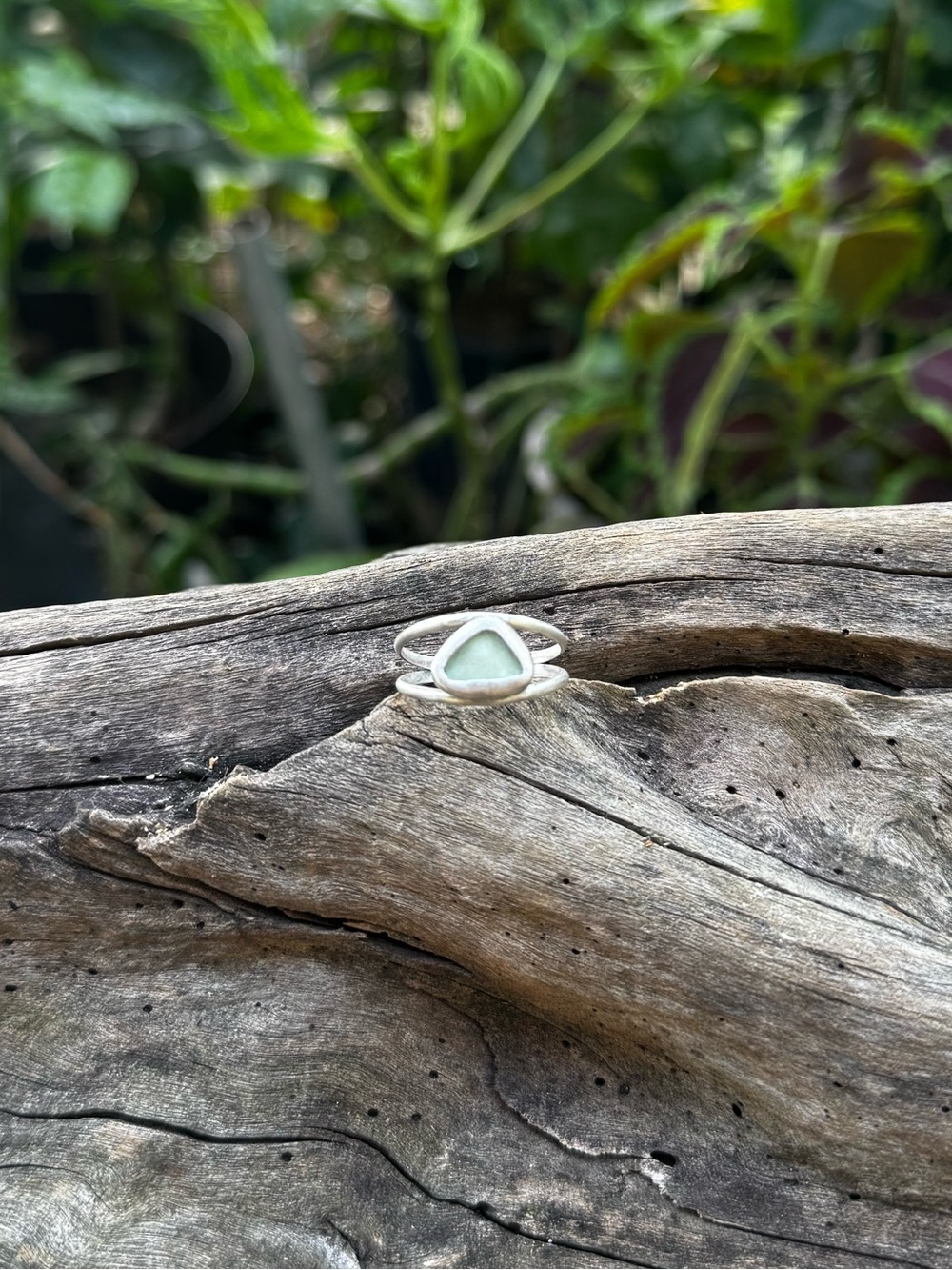 Aqua blue sea glass Sea tumbled sea glass sterling & fine silver ring - Picture 2 of 4